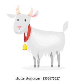 Cute goat from the farm. Domestic cattle animal with horn. Isolated vector illustration in cartoon style