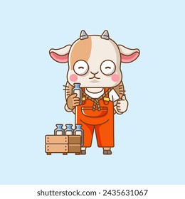 Cute goat farmers harvest fruit and vegetables cartoon animal character mascot icon flat style illustration concept set