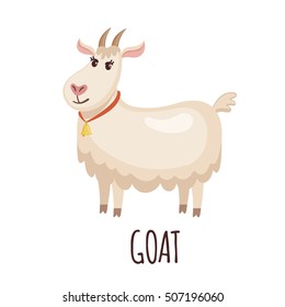 Cute goat in flat style isolated on white background. Vector illustration. Cartoon goat.