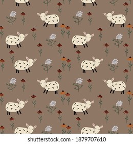 Cute goat and flower ilustration  seamless pattern.Great for kid textile,fabric,wrapping paper,crapbooking.