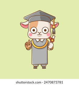 Cute goat graduation animal kawaii chibi character mascot illustration outline style design set