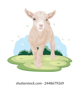 Cute Goat with grass vector