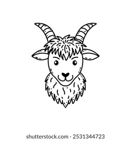 Cute goat in hand drawn doodle style on white background.