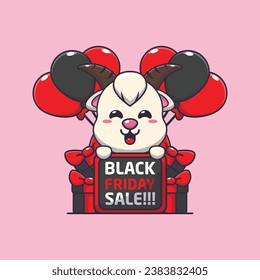 cute goat happy in black friday sale cartoon vector illustration