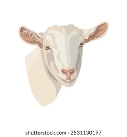 Linda cabeza de cabra. Cara de niño. Icono de animal de granja. Ilustración vectorial aislada en un fondo blanco.