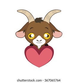 Cute goat holding a heart