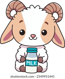 Cute Goat Holding Milk Bottle