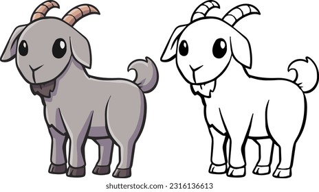 cute goat illustration for children coloring book of animals for qurban. 