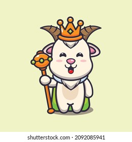 Cute goat king. Cute cartoon animal illustration.