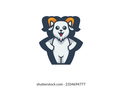 cute goat lineart vector template logo design