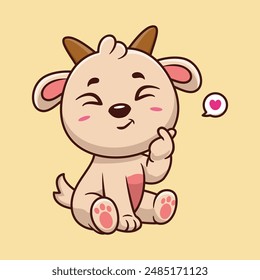 Cute goat with love sign hand cartoon vector icon illustration .animal nature concept isolated	