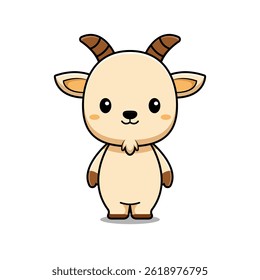 Cute Goat Mascot Animal Character Icon Illustration. Flat Cartoon Style Suitable for Web Landing Page, Banner, Sticker, Card