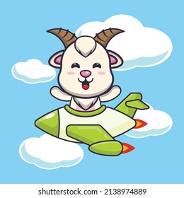 cute goat mascot cartoon character ride on plane jet