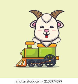 cute goat mascot cartoon character ride on train