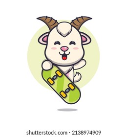 cute goat mascot cartoon character with skateboard