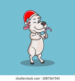 Cute goat mascot on Christmas day brings candy