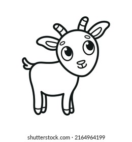 Cute goat. Pet. Black and white vector illustration. Coloring.