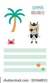 cute goat pirate summer holidays tag vector