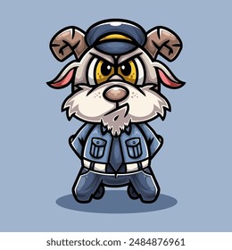 Cute Goat Police Mascot Cartoon Character Design