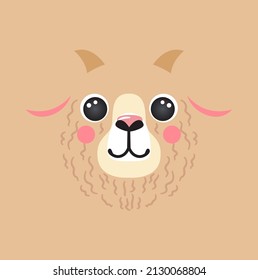 Cute goat portrait square smile head cartoon round shape animal face, isolated avatar character vector icon illustration. Flat simple hand drawn for kids poster, app ui cards, t-shirts, baby clothes