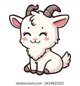 cute goat siting with horn vector cartoon