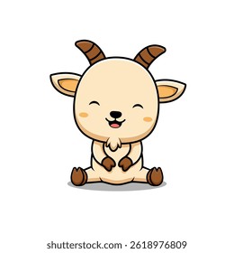 Cute Goat Sitting Animal Character Icon Illustration. Flat Cartoon Style Suitable for Web Landing Page, Banner, Sticker, Card