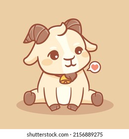 Cute goat sitting cartoon icon illustration