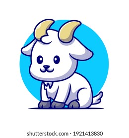 Cute Goat sitting Cartoon Vector Icon Illustration. Animal Nature Icon Concept Isolated Premium Vector. Flat Cartoon Style