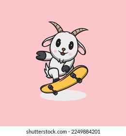 Cartoon Illustration von Cute Goat Skateboarder