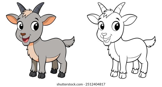 Cute Goat Smile Cartoon Coloring Page For Kids