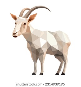 Cute goat standing, geometric shape icon isolated