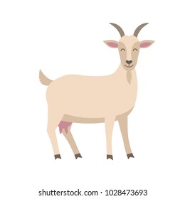Симпатичные козы вектор плоской иллюстрации изолированы на белом фоне. Ферма животных коз мультяшный персонаж.