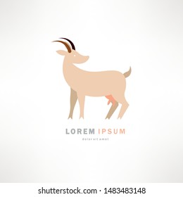 Cute goat vector flat illustration isolated on white background. Farm animal goat cartoon character.