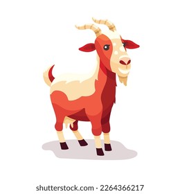 Cute goat vector flat illustration isolated on white background. Farm animal happy goat cartoon character.Colorful farm animal goat character