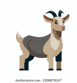 Cute goat vector flat illustration isolated on white background. Farm animal goat cartoon character.