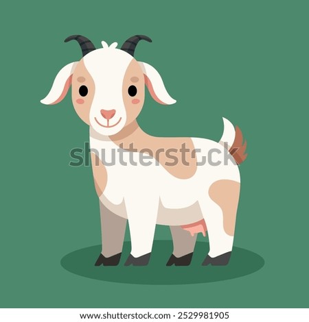 Cute Goat Vector Illustration. A cute goat in a children’s cartoon style. Perfect for kids' designs, farm-themed projects. Simple and playful, great for prints, cards, and nursery decor.