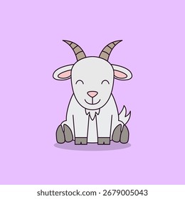 Ilustración vectorial de cabra linda sobre fondo púrpura
