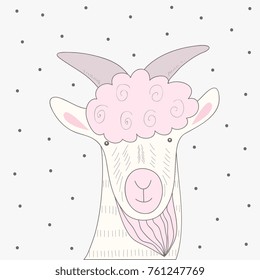 Cute goat vector print