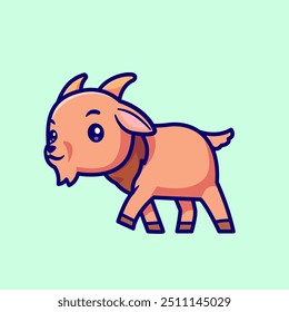 Cute Goat Walking Cartoon Vector Icon Illustration. Animal Nature Icon Concept Isolated Premium Vector. Flat Cartoon Style