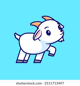 Cute Goat Walking Cartoon Vector Icon Illustration. Animal Nature Icon Concept Isolated Premium Vector. Flat Cartoon Style