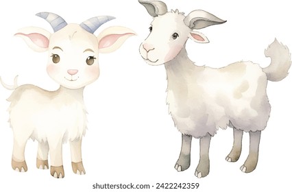 cute goat watercolor vector illustration