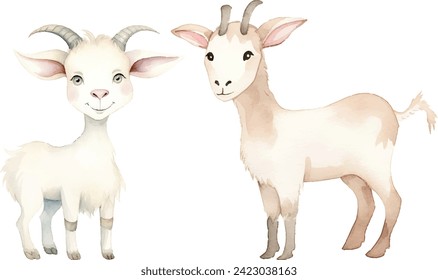 cute goat watercolor vector illustration