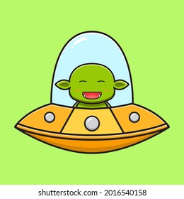 Cute goblin driving a ufo cartoon icon illustration. Design isolated flat cartoon style