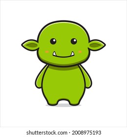 Cute goblin mascot character cartoon icon vector illustration. Design isolated on white. Flat cartoon style.