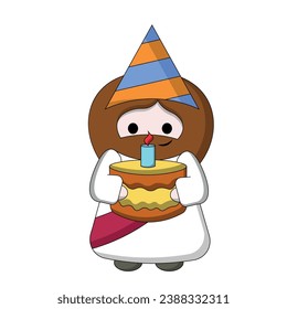 Cute God Jesus Christ with birthday cake in color