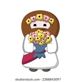 Cute God Jesus Christ with bouquet in color