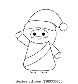 Cute God Jesus Christ with Christmas hat in black and white