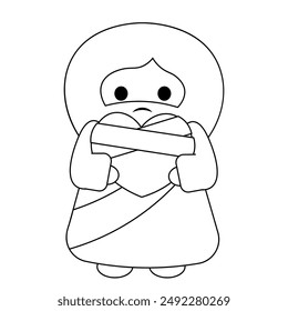 Cute God Jesus Christ with heart with bandage in black and white