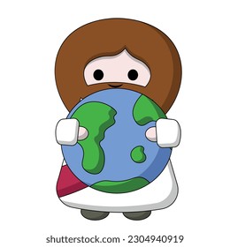 Cute God Jesus Christ with Planet Earth in color