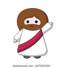 Cute God Jesus Christ waves his hand in color